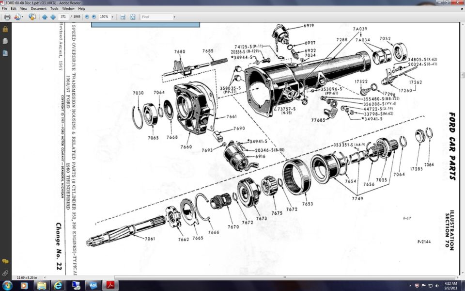 Ford overdrive transmission exploded parts illustration with part numbers