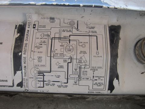 1987 Dodge 1500 - A diagram shows the vacuum hose routing for a Chrysler 5.0L-4 engine, detailing various components and their connections.