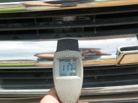 1997 Chevrolet Silverado 3500 - After idling for ~15min in ~100° weather, the hottest spot I can find is 121°F; after a 30-min drive with A/C, I found one at 123. I think…