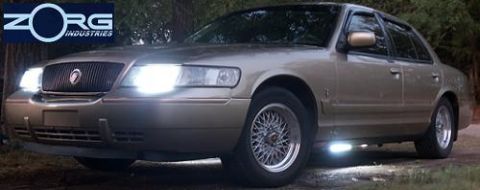 2000 Mercury Grand Marquis - This 2000 Mercury Grand Marquis features custom wheels and underglow lighting, with the Zorg Industries logo visible in the upper left corn…