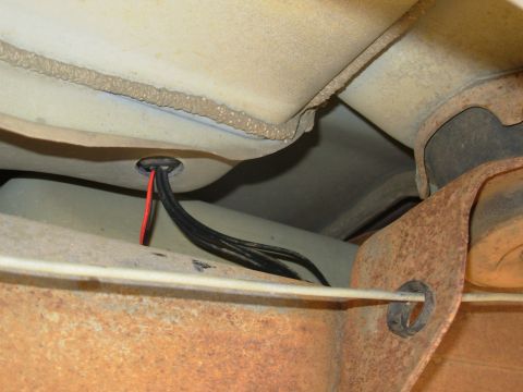 1997 Chevrolet Silverado 3500 - The sensors run back inside the frame, and the power wires are spliced in just below.