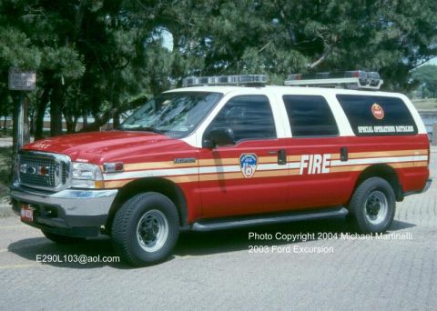 1991 Ford LTD Crown Victoria - This Ford Excursion is marked "FIRE" and "SPECIAL OPERATIONS BATTALION" and equipped with emergency lights.