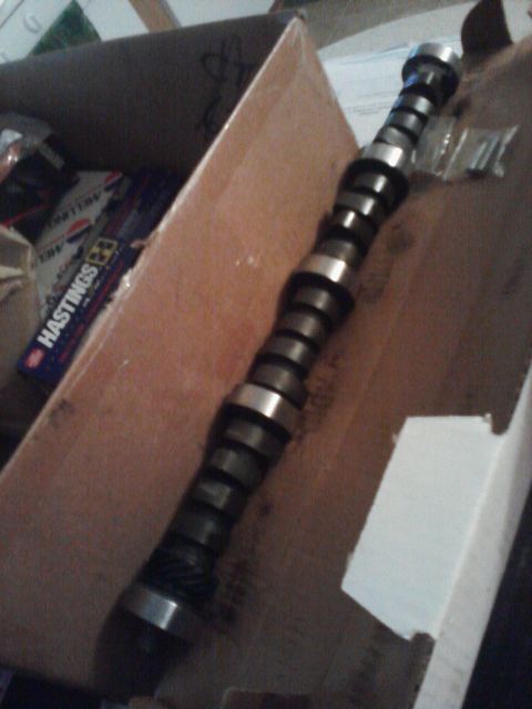 1989 Ford Bronco - A camshaft is shown with a box of Hastings piston rings in the background.
