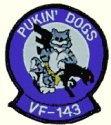 1996 Ford Bronco - Round purple US Navy squadron patch reading 'PUKIN' DOGS' and 'VF-143', with a cartoon winged dog mascot in the center on a gold-edged bord…
