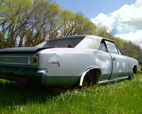 1978 Chevrolet C/K Pickup - This weathered coupe sits abandoned in a grassy field under a cloudy sky.