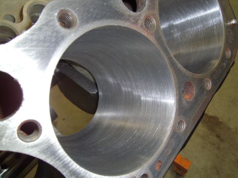 1991 Chevrolet Blazer - Engine cylinder block showing the honed bores of its cylinders.