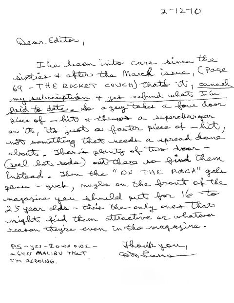 1992 Ford Crown Victoria - A handwritten letter expresses opinions on car types and mentions a 1964 Malibu.