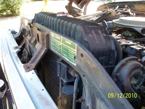 1979 Ford F-250 - Close-up view of the engine bay, showing the radiator and surrounding components.