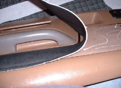 2006 Ford E350 - Interior door panel detail with a gray handle and black trim.