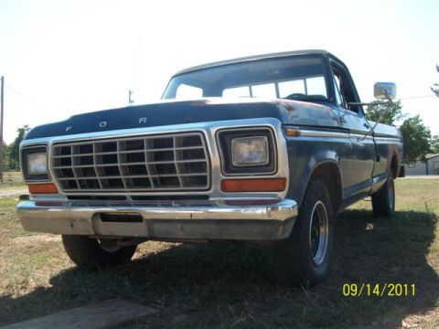 1979 Ford F-150 - Front view of a blue 1979 Ford F-150 pickup truck with a chrome grille.