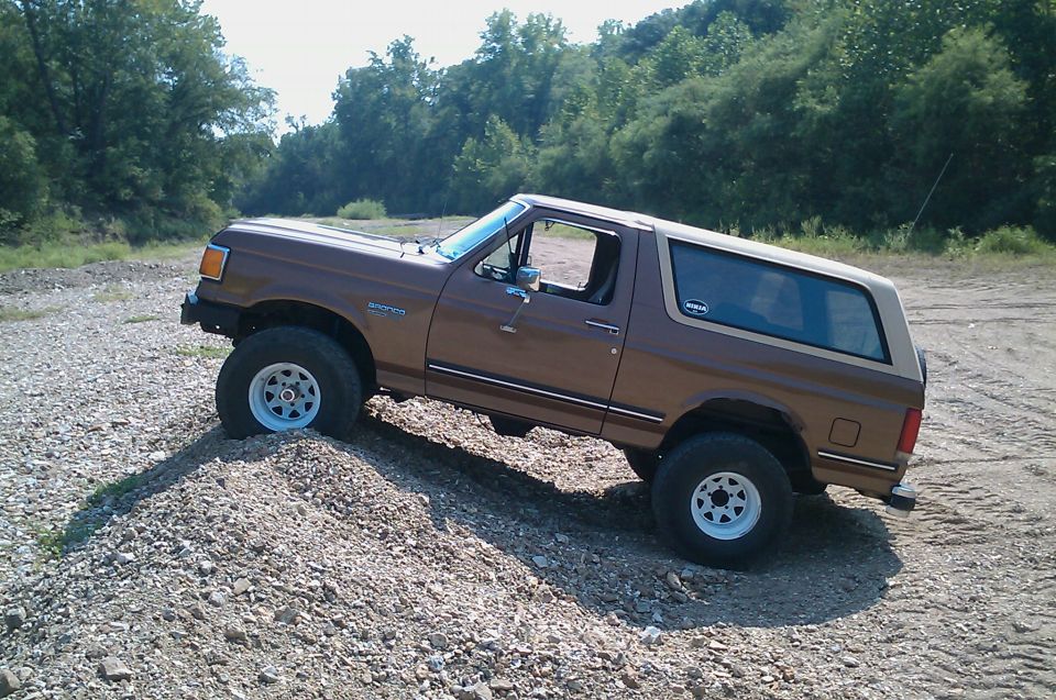 1987 Ford Bronco on gravel incline