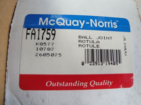 1995 Ford Taurus - Label for McQuay-Norris FA1759 ball joint, showing part numbers and barcode.