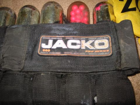 1986 Ford Bronco - A close-up view of a paintball harness and pods, with the "JACKO PRO SERIES" branding visible.