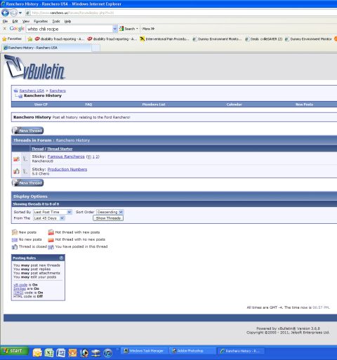 1971 Ford Ranchero - A screenshot of a web forum dedicated to the Ford Ranchero, showing thread titles and forum navigation.