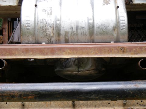 1978 Ford Bronco - Vehicle frame with an Anheuser-Busch beer keg mounted underneath.