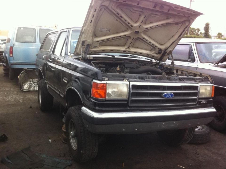1992 Ford Bronco front view, hood open