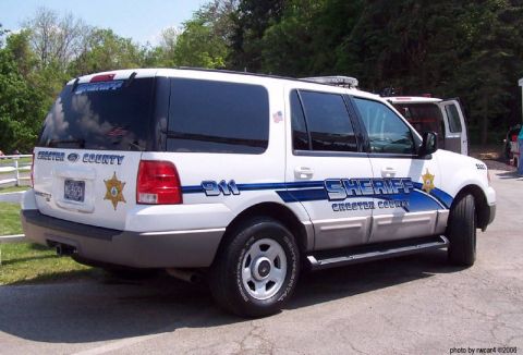 2006 Ford F-150 - This white SUV is marked as a Sheriff's vehicle for Chester County, emergency lights on the roof.