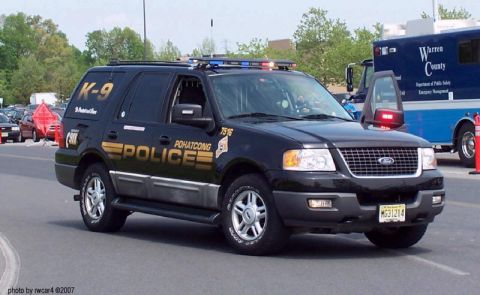 2006 Ford F-150 - A black police SUV with K-9 markings is parked on a street, with a Warren County emergency vehicle in the background.