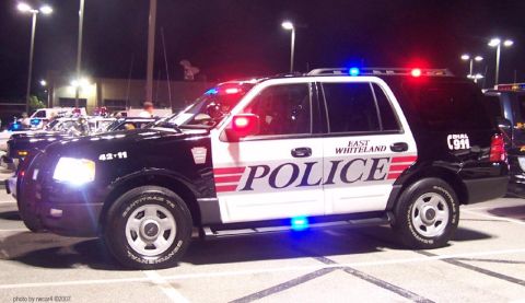 2006 Ford F-150 - A black and white police SUV is parked at night, displaying its emergency lights and markings.