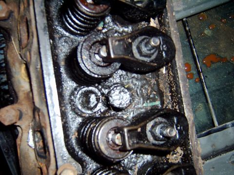 1982 Ford Bronco - Engine valve train components, including rocker arms and valve springs, covered in oil.