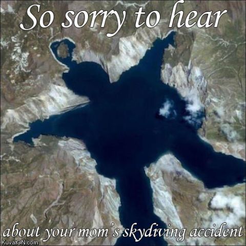 1989 Ford Bronco - A skydiver is captured mid-air over a lake, with text overlay referencing a skydiving accident.