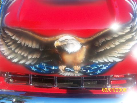 1989 Ford Bronco - This vehicle features a custom airbrushed eagle and American flag design on its hood, with a visible date stamp of 09/01/2008.