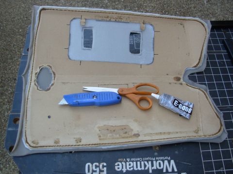 1997 Chevrolet Silverado 3500 - I cut away all the excess foam around the edge, and ripped out what was in the hanger hole. Then I trimmed & slit the fabric so it would wr…