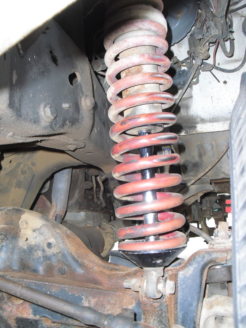 Front suspension shock absorber and red coil spring