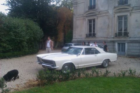 1991 Ford LTD Crown Victoria - A white coupe is parked in front of a large building with people and a dog present.
