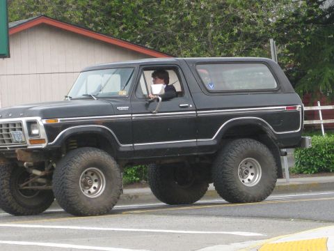 1979 Ford Bronco - This lifted black Ford Bronco has a distinctive body style from the late 1970s.