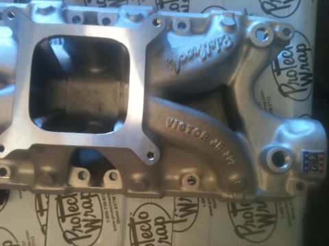 1993 Ford Bronco - Close-up of an Edelbrock Victor Jr. intake manifold, showing the brand name and model.