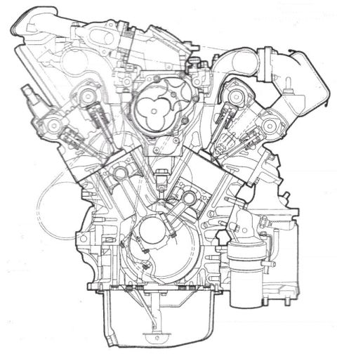 1993 Mazda MX-3 - Detailed technical drawing of an internal combustion engine.
