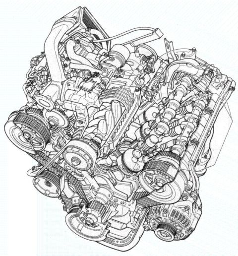 1993 Mazda MX-3 - Detailed technical illustration of an internal combustion engine, showing internal components.