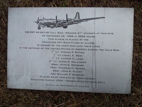 1990 Chevrolet Suburban - A memorial plaque commemorates the crash of KB-29P 44-84149, call sign "Kramer 31", on December 26, 1956.