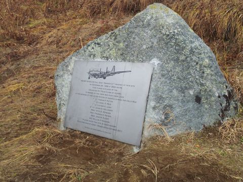 1990 Chevrolet Suburban - A memorial plaque commemorates the crash of a B-29 bomber and its crew.