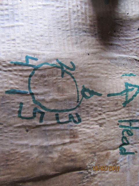 1984 Ford Bronco - Hand-drawn cylinder-head bolt tightening sequence on cardboard with positions numbered 1 through 5.