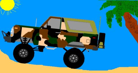 1979 Ford Bronco - This is a cartoon drawing of a camouflage off-road truck.