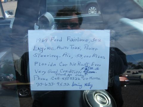 1991 Ford LTD Crown Victoria - Handwritten for-sale note describing a 1969 Ford Fairlane, not a technical document.