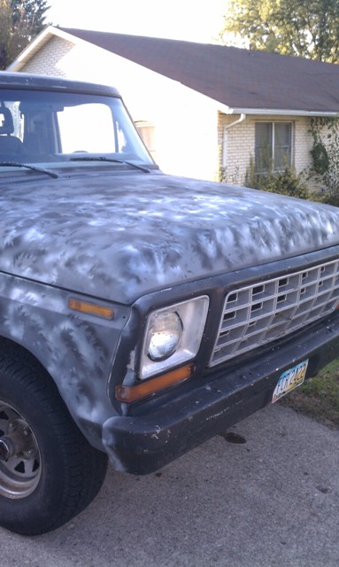 1978 Ford Bronco - Front view of a 1978 Ford Bronco, showing its grille and hood.