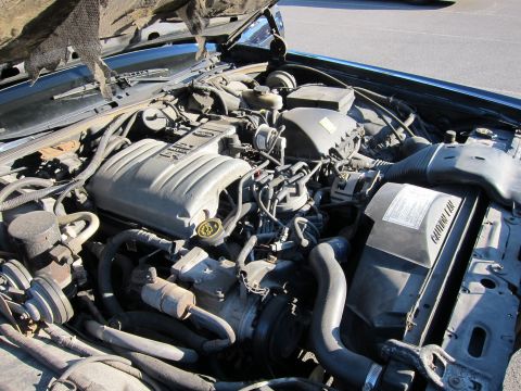 1991 Ford LTD Crown Victoria - Engine bay view showing V8 engine components, hoses, and fan shroud.