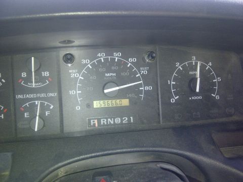 1979 Ford E250 - Interior view of dashboard gauges, including speedometer and fuel gauge.