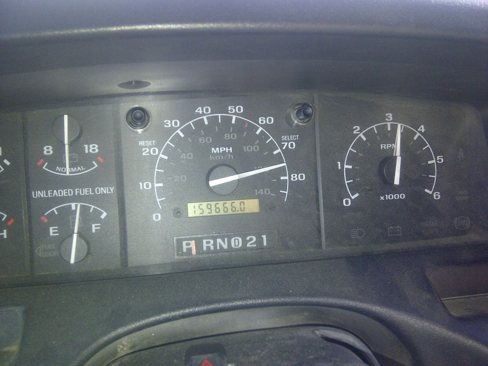 Dashboard gauges with odometer reading 159666.0