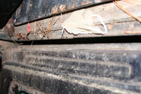 1989 Ford Bronco - Underside detail of a 1989 Ford Bronco, showing accumulated debris and wear.