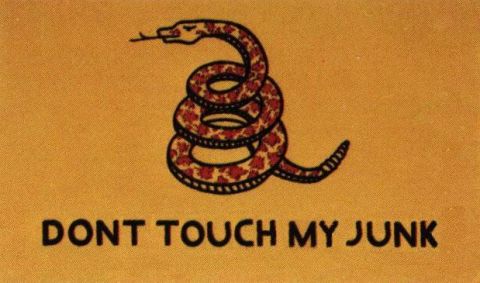 1978 Ford F-250 - This image shows a Gadsden flag, also known as the "Don't Tread on Me" flag, a coiled rattlesnake and the phrase "DONT TOUCH MY JUNK".