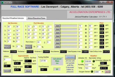 1965 Ford Fairlane - This software calculates jet sizes and weather conditions for engines.