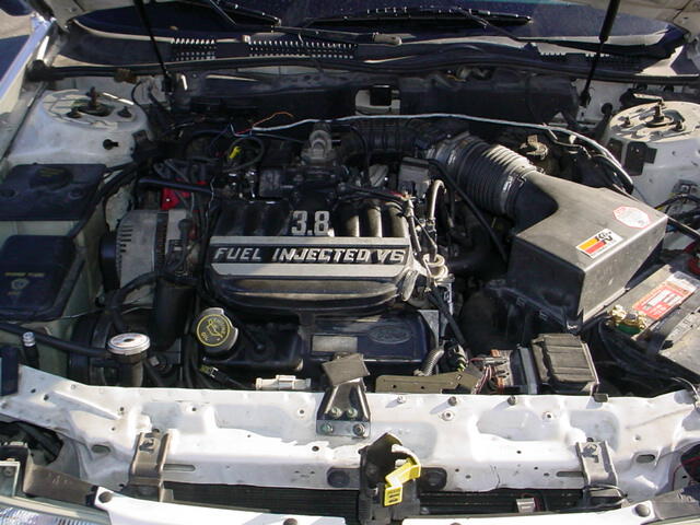 Ford 3.8 Fuel Injected V6 engine in the bay of a white car