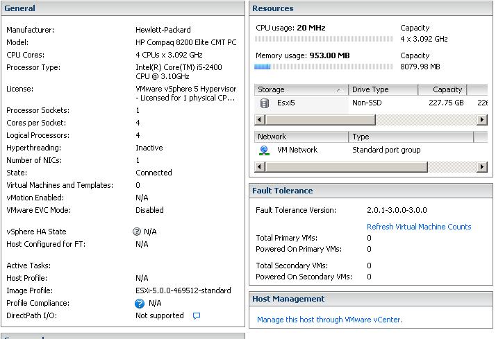 Computer system information document with Hewlett-Packard model and VMware details