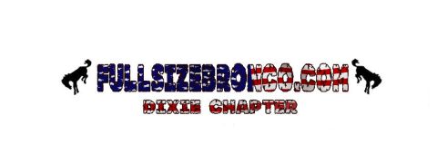 1979 Ford Bronco - Logo for Fullsizebronco.com Dixie Chapter, bronco silhouettes and patriotic text, with Supermotors.net branding.