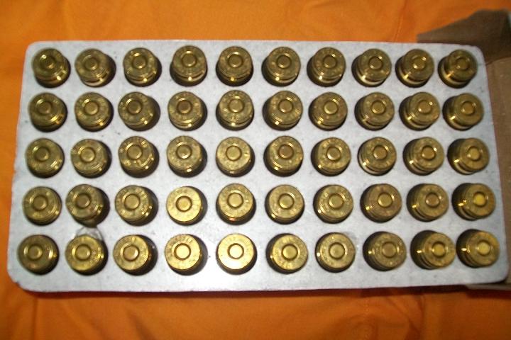 Tray of brass ammunition cartridges