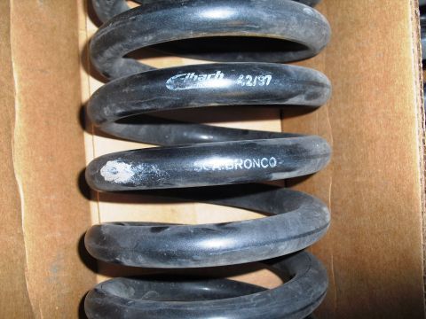 1986 Ford Bronco - Close-up of Eibach springs, one clearly marked for a Bronco.